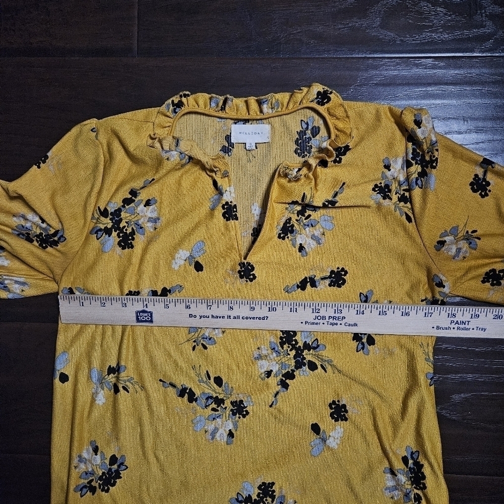 Melloday Yellow Floral Ruffled Blouse Size S - Picture 9 of 10
